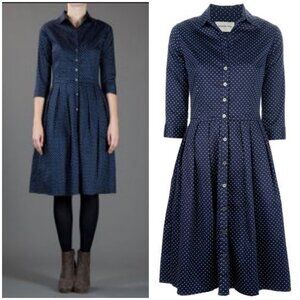 💕SAMANTHA SUNG💕 Audrey Collared Shirt Dress ~ Indigo Blue Polka Dot Print 14
